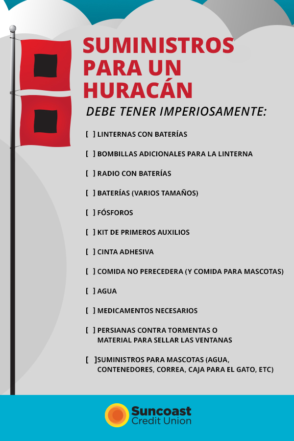 Una lista de suministros para huracán que necesita tener a mano.
